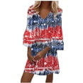 thumbnail image 2 of Summer Savings Clearance! Edvintorg 4Th Of July Summer Dress Women Plus Size Clothing Fashion Independence Day Print Casual V-Neck 3/4 Sleeve Fold Mini Dress, 2 of 5