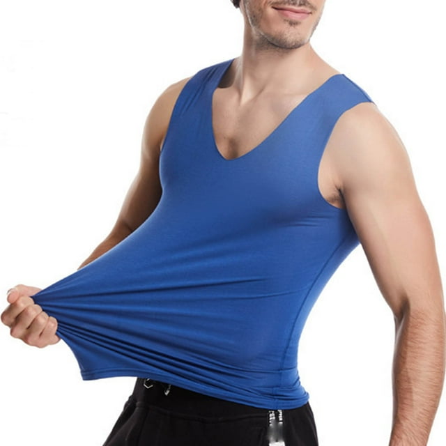 pstuiky Camisetas sin mangas para hombre, Camiseta deportiva informal de color liso para hombre, holgada, sin costuras, elástica, con cuello redondo Camisas para hombres xxl