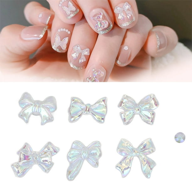 Encantos de Arte de Unas, Formas de Bowknot Accesorios de Corte Suave de Corte Suave Cristal Falso de Unas para Adornos de Manicura para Mujeres