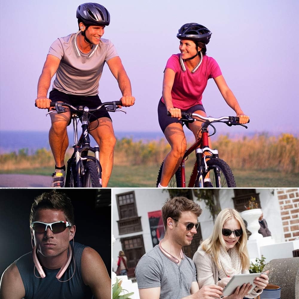 Foldable Bluetooth Headphones, Wireless Neckband Sports Headset with Retractable Earbuds, Sweatproof Noise Cancelling Stereo Earphones with Mic