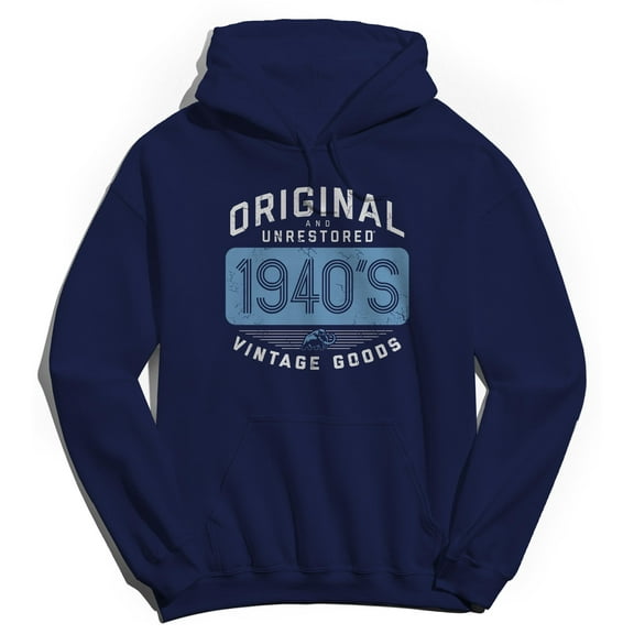 Original & Unrestored Built In The Forties 2 Graphic Navy Men's Cotton Pullover Hoodie