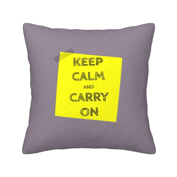 Square Throw Pillow Covers with Core, Keep Calm Slogan Labels Purple Pillows for Sofa Beds, 20"x20"