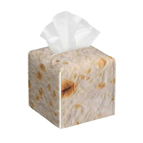 Fotbe Tortilla Porta Pañuelos Decorativo de Cuero, Caja Cuadrada Moderna para Pañuelos Faciales, Organizador y Dispensador 5x5x5''