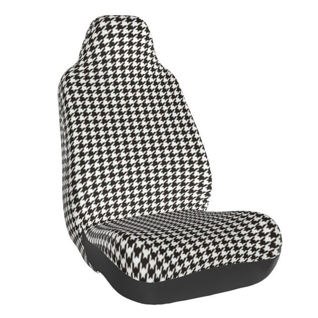 Wukai Houndstooth Black And White Full Set Car Seat Covers with Soft Padding Universal Auto Front Seats Protector and Cushion Mat
