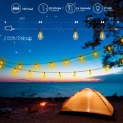 DAYBETTER 100FT Solar Outdoor String Lights, Hanging Patio Lights with 24 Shatterproof S14 Bulbs, Waterproof, for Porch, Patio, Holiday