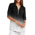thumbnail image 4 of Spring Savings LYXSSBYX Women Long Sleeve Tops Women's Summer Shirts Zip Casual Tunic V-Neck Rollable Blouse Tops T-Shirt, 4 of 6