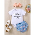 thumbnail image 2 of Coduop Newborn Baby Girls 3pcs Clothes Sets Letter Short Sleeve Romper Hen Print Shorts Headband, 2 of 8