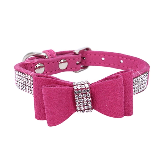 Methold Decoración para mascotas Cachorro Perro Gato Collar ajustable prop Correa Hebilla Rhinestone PULeather Suministros para perros Rosa roja XXL