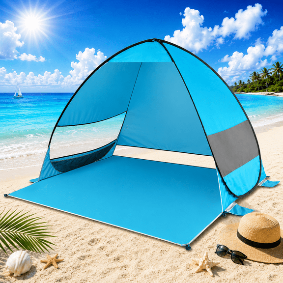 Pop Up Beach Tent for 2-3 Persons, Portable Beach Sun Shelter with UPF 50 UV Protection, Instant Shade Canopy, Lightweight Outdoor Sun Shade for Beach Camping Picnic, Blue