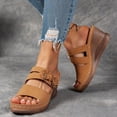 thumbnail image 3 of Rokment Womens Flower Wedges Dress Slippers Sandals 2026 Beach Summer Fashion Casual Boho Leather Platform Chunky High Heels Floral Slip on Slides for Woman Brown Size 8.5, 3 of 6