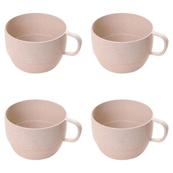 4 Pack Wheat Straw Milk Cup, Unbreakable Tableware Reusable Water Mug Simple Breakfast Drinking Cup Camping Tea Beverage Mug Coffee Mug Bathroom Cups,Beige