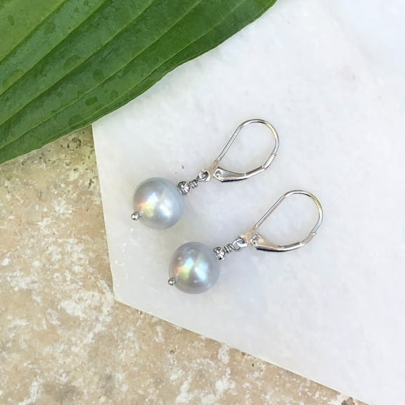 Sterling Silver Gray Baroque Pearl Lever Back Earrings