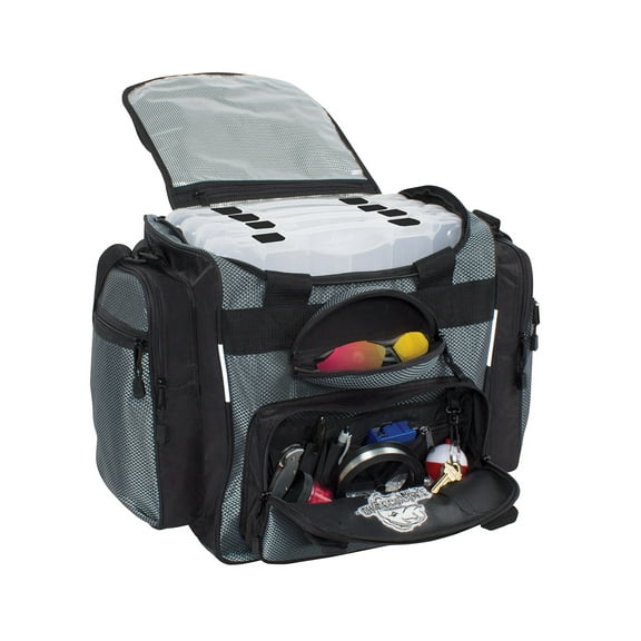 Okeechobee Fats Fisherman Deluxe Tackle Bag (Minnow Grey, 4 Utility Tackle Boxes)