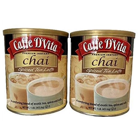 Caffe D'Vita Exotic Spiced Chai Tea Latte - Pack of 2 - Premium Instant 1 lb Mix - Plastic Coffee Measuring Scoop Included