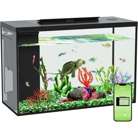 4.5 Gallon Betta Fish Tank self Cleaning, Aquarium kit Smart Aquarium That Supports Bluetooth, Small Fish Tank with Filter Light Water Pump, Fish Tank Starter Kits Fish Bowl (Aquarium)