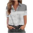 thumbnail image 3 of Ichuanyi Women's Casual Print Short Sleeve Button Down Collared Top Shirt, Lightweight Flowy Blouse for Spring and Summer, Button Top Blouse T-Shirt, Gray, L, 3 of 7