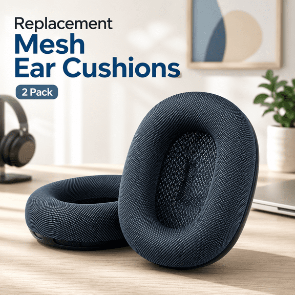 VALUNE Midnight Black Replacement Ear Pads for AirPods Max 1/2, Durable Mesh Fabric Earpads with Soft Foam, Over-Ear Headphone Cushions