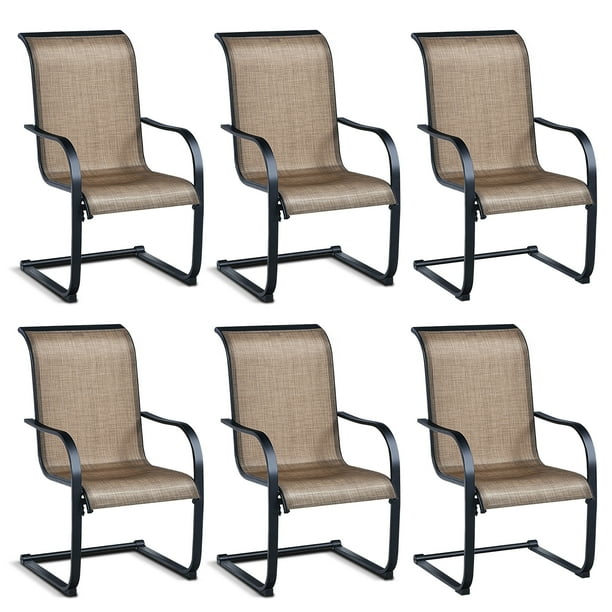 Costway 6pcs Patio Dining Chairs C Spring Motion High Backrest Armrest Brown Com Costway 6pcs Patio Dining Chairs C, Spring Chair Outdoor Furniture