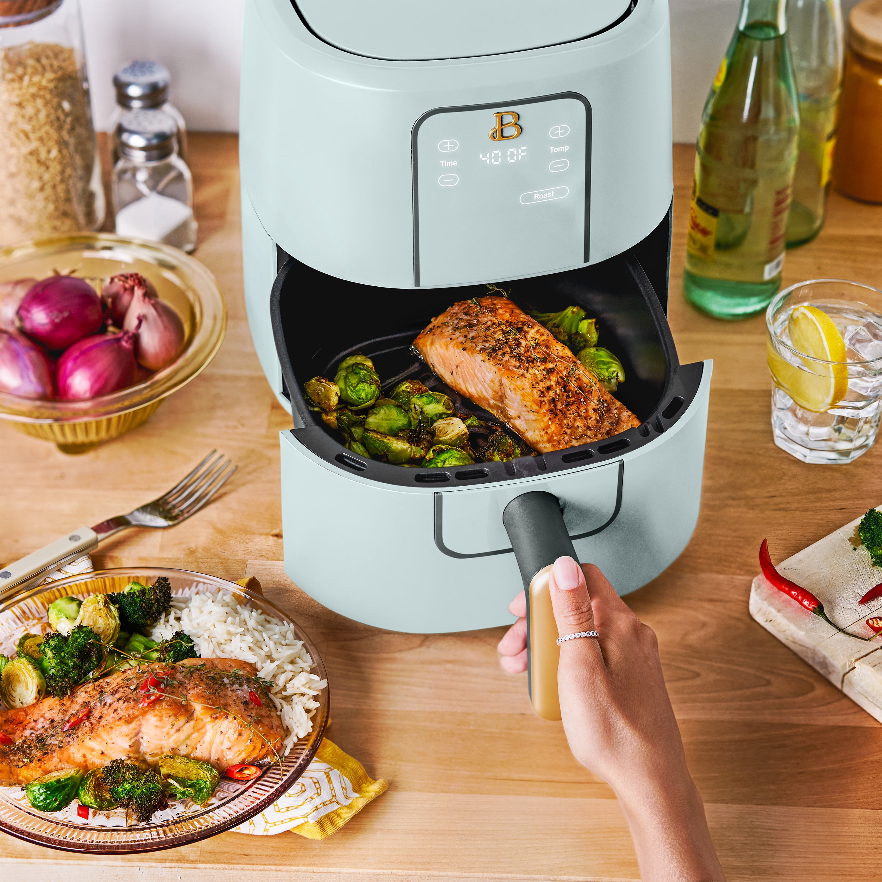 Beautiful 3 Qt Air Fryer with TurboCrisp Technology, EverGood™ Ceramic Nonstick Coating, Hydrangea by Drew Barrymore