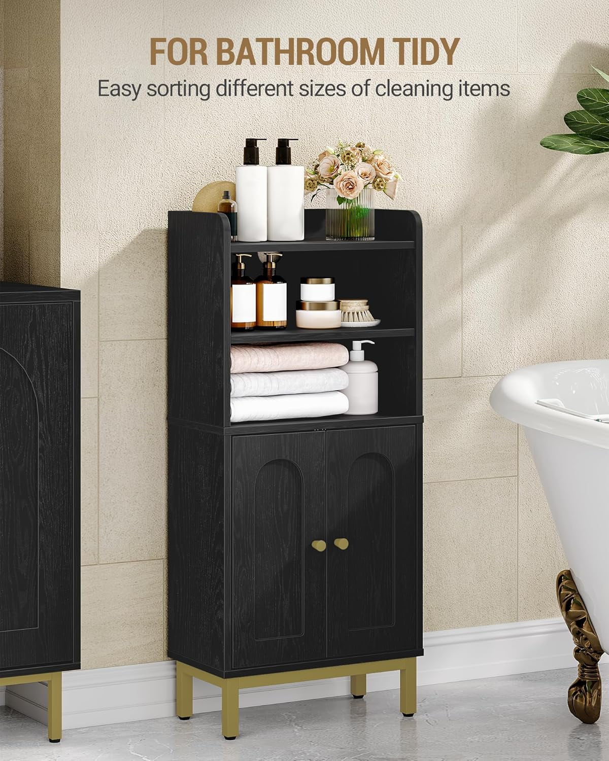 Bathroom Storage Cabinet, Small Floor Cabinet with 2 Door and Shelves, Toilet Paper Cabinets, Bathroom Organizer with Adjustable Shelf, for Small Spaces Black 7.9" D x 14.6" W x 32.7" H