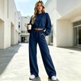 thumbnail image 6 of Sweatsuits Women 2 Piece Outfit 2026 Solid Drawstring Wide Leg Sweatpants Crew Neck Long Sleeve Cropped Tracksuit, 6 of 7