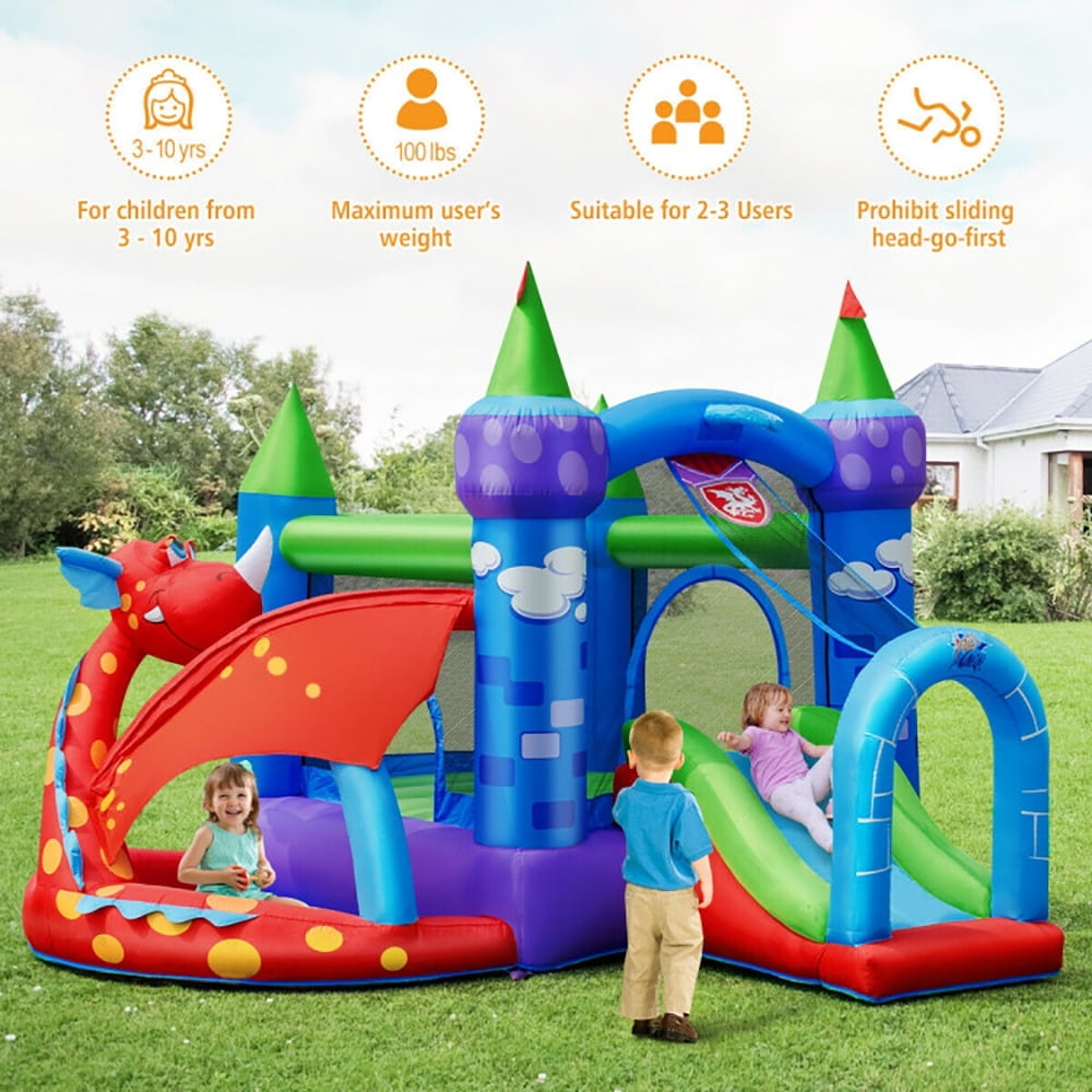 Aimee Lii Kids Inflatable Bounce House Dragon Jumping Slide Bouncer Castle with 740W Blower, Playhouse for Kids Outdoor