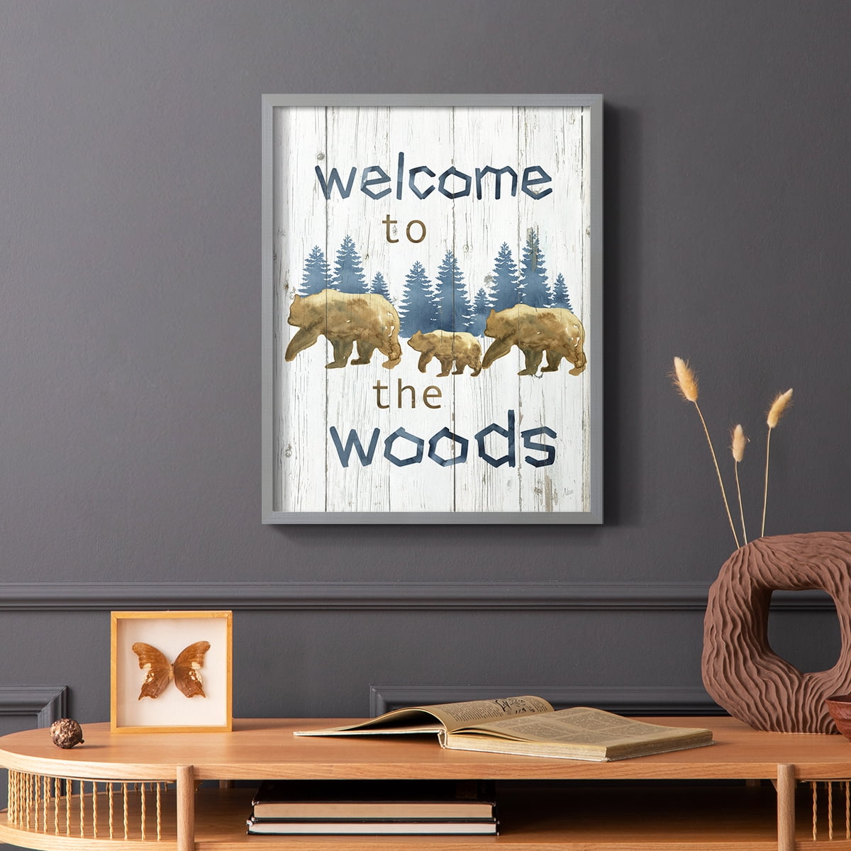 Welcome to the Woods Framed Print in Gray Solid Wood 16 x 20 Framed Print
