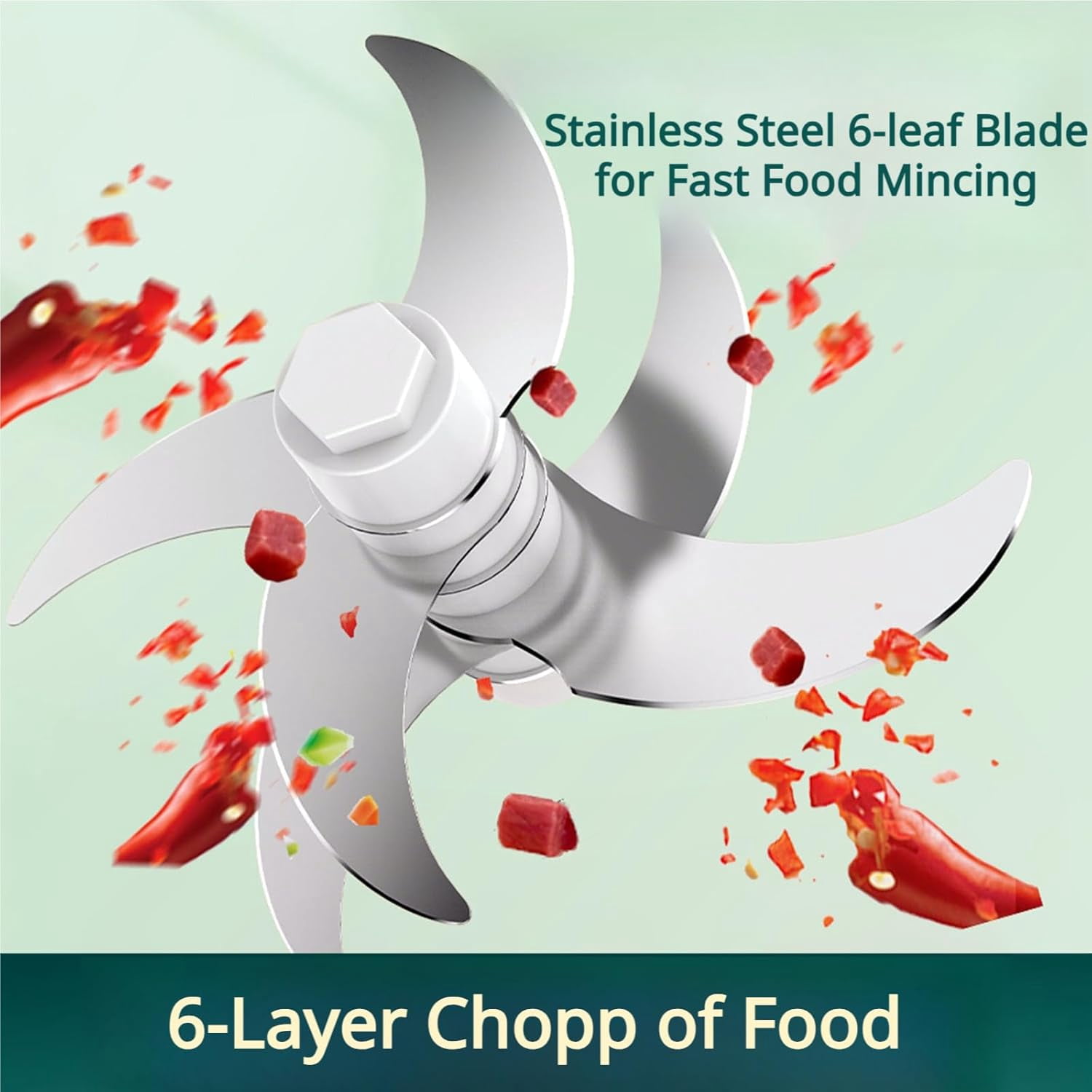 Electric Garlic Chopper,  Food Processor with 6 Blades, Portable Cordless Salad Cutter for Fruits, Vegetables, Meat,  Food