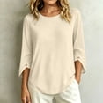 thumbnail image 5 of ClodeEU Women's Crew Neck 3/4 Sleeve Blouse,Solid Casual Loose Fit Basic Top Beige,Women's Plus L, 5 of 7
