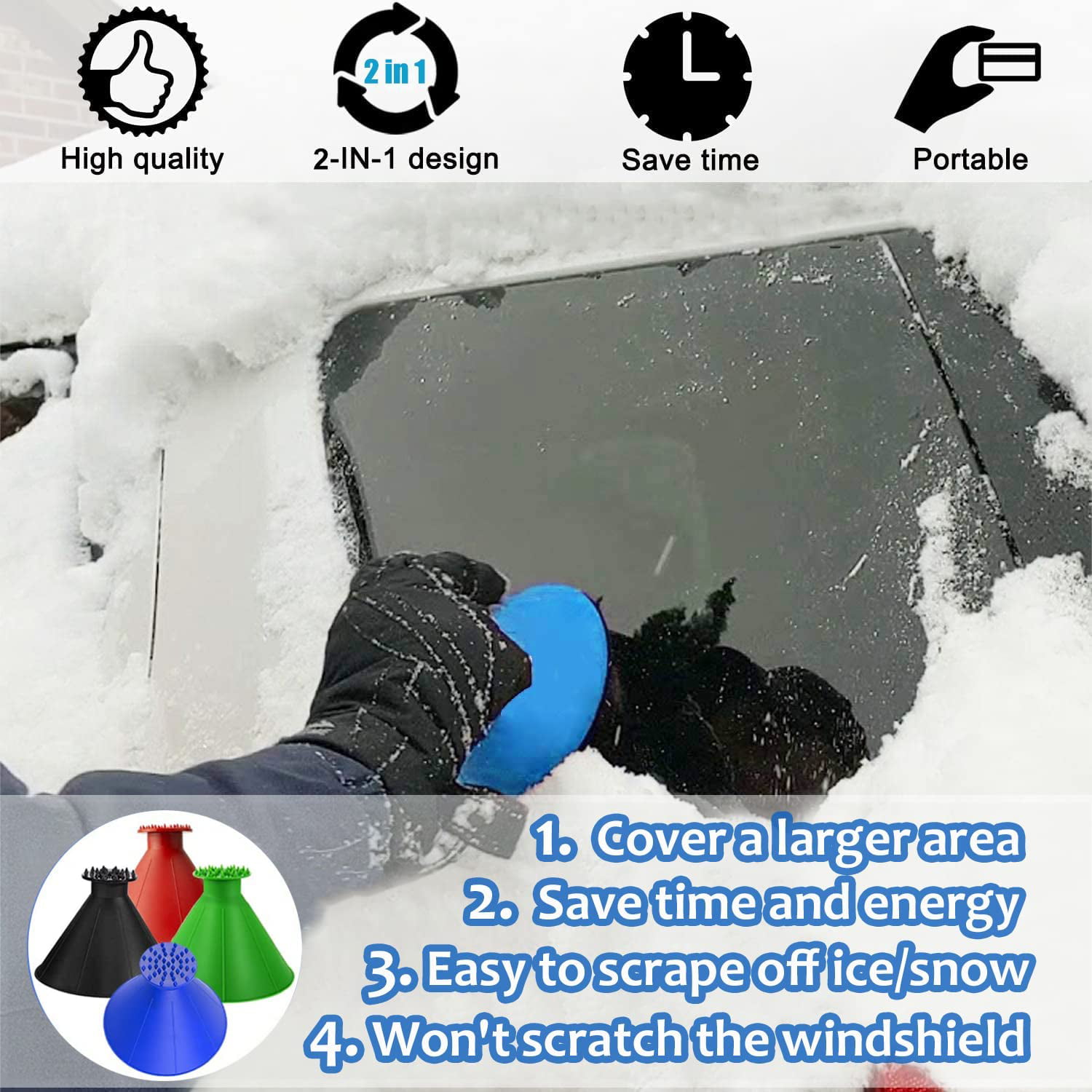 SnowScrapePro 2 In 1 Car Ice Scraper: Deicing, Snow Removing