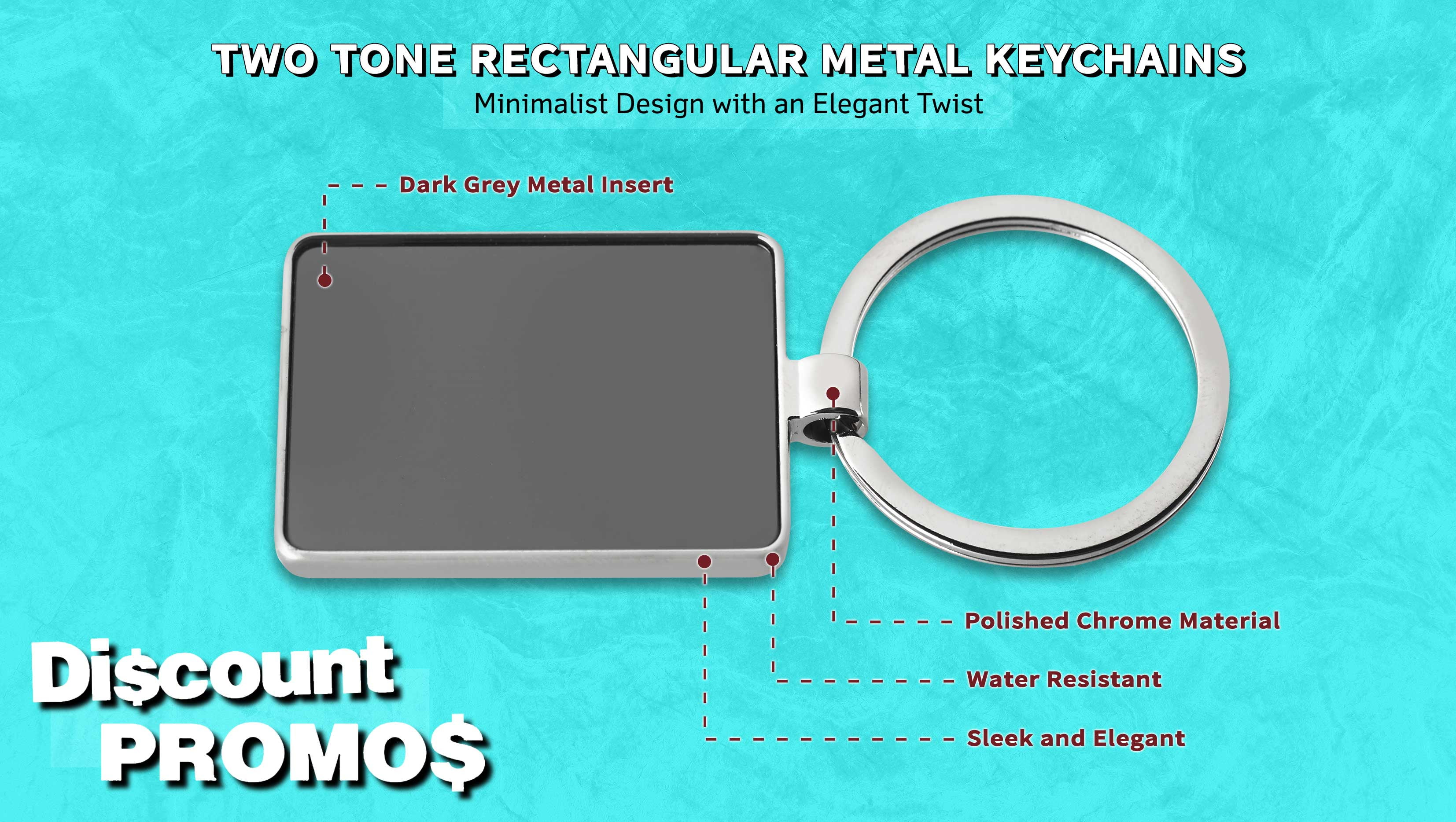 10 Two Tone Rectangular Metal Keychains Set - Key Ring, High Quality - Black