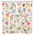 thumbnail image 3 of Watercolor Floral Plant Shower Curtain for Bathroom,Colorful Wildflower with Green Leaf and Butterfly on Beige Fabric Shower Curtain with Hooks,Country Bathroom Curtain Shower Set, 69x70 inches, 3 of 6