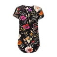 thumbnail image 4 of Maqroz Womens Pleated T Shirts Round Neck Short Sleeve Button Down Floral Printed Summer Tops Casual Loose Fit Blouses 2026 Black L, 4 of 5