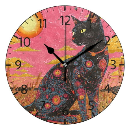 YAZAOO Decorative Wall Clock Size๏ผ25cm Cosmic Cat in Color Design Pattern Clock