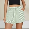 thumbnail image 2 of Striped Summer Shorts - High Waist Elastic Beach Casual Shorts, Green Striped Shorts for Women High Waisted Beach Casual Pull on Elastic Waist Summer Shorts with Pockets, 2 of 4