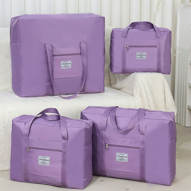 Bolsa de viaje plegable para mujer niña | Equipaje de mano para artículos personales | Paño resistente al agua | Mangos robustos | Múltiples tamaños S/M/L/XL | Púrpura | Ligereza | Plegable para el