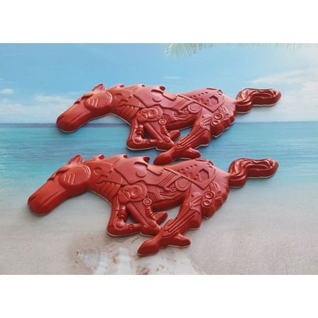 - 2x Armour Metal Red Running Horse Emblem Fender Badge Sticker Decal Ford Mustang