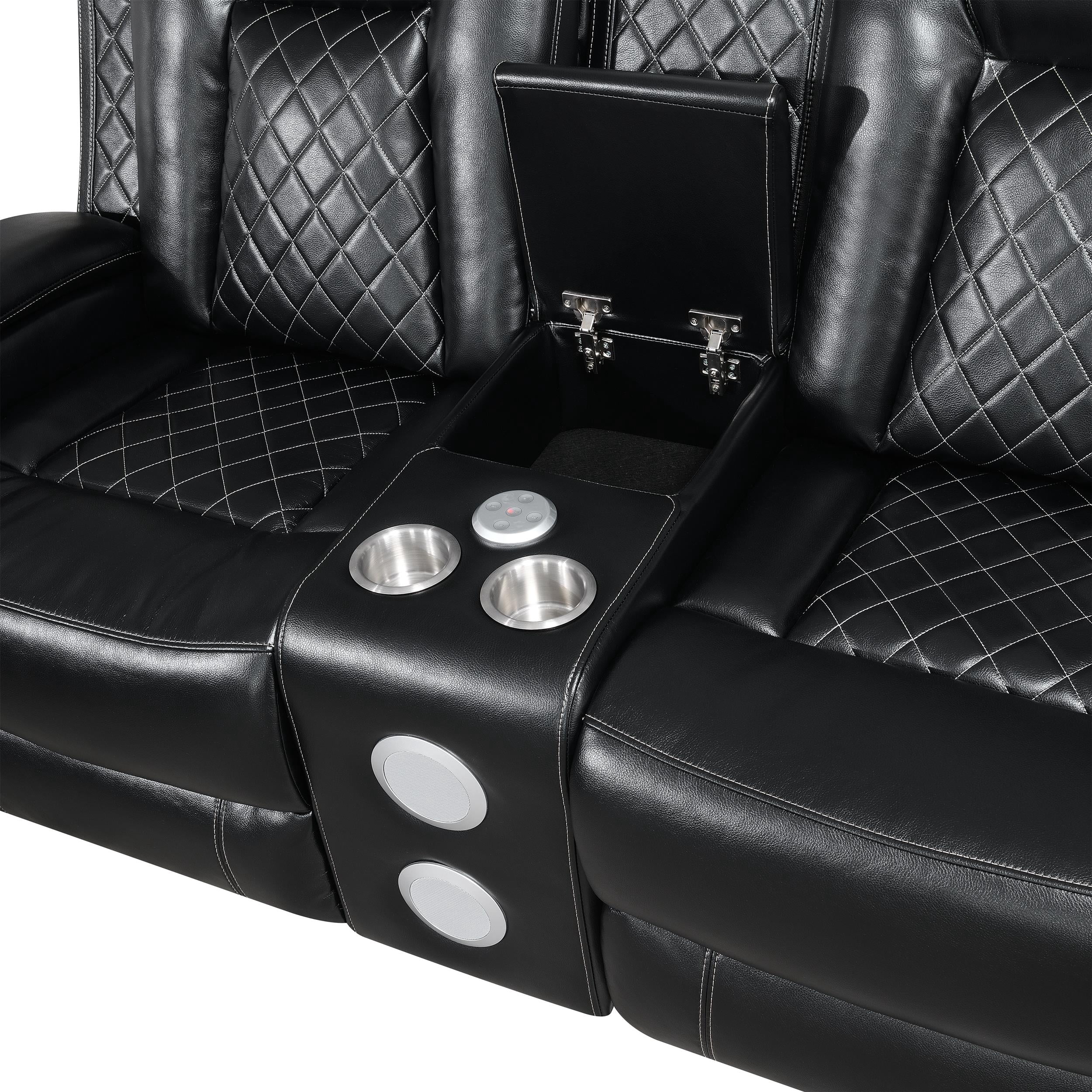 New Classic Furniture Orion II Faux Leather Console Loveseat Recliners in Black