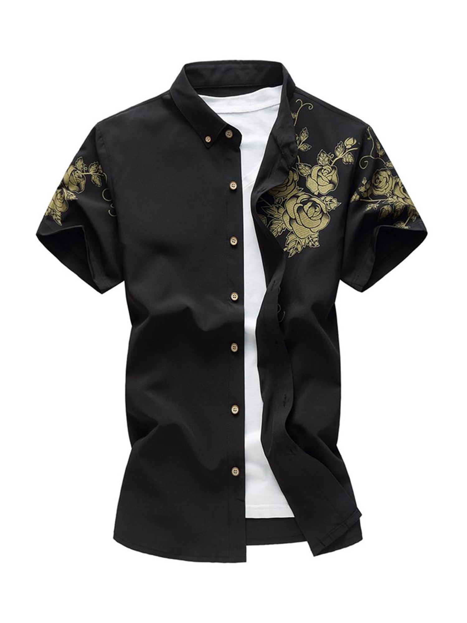 Floral Shirt Collar Mens Plus Size Shirt 