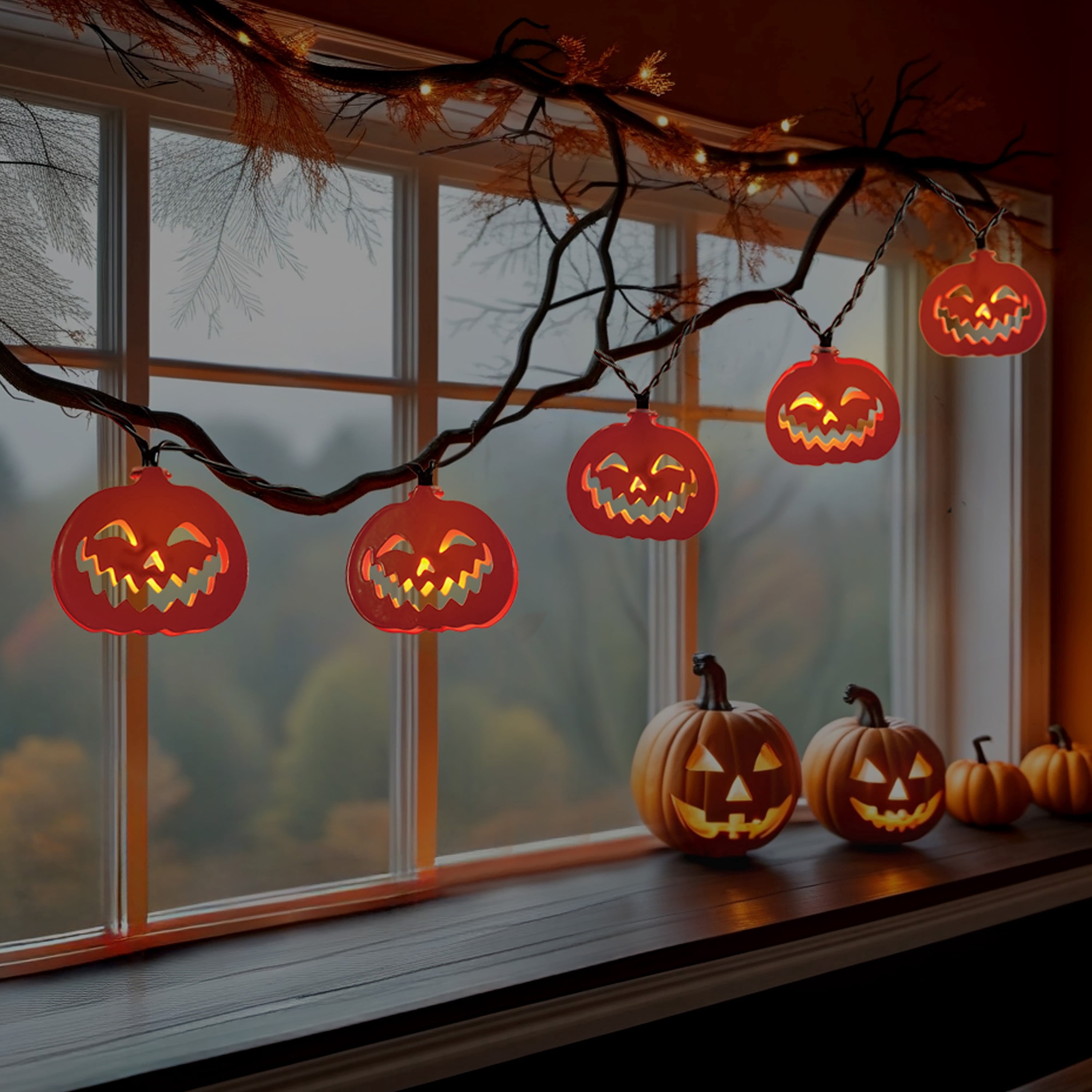 Indoor 10-Count Battery-Operated LED Metal Pumpkin String Lights, Orange, 4.5', Halloween by Way To Celebrate