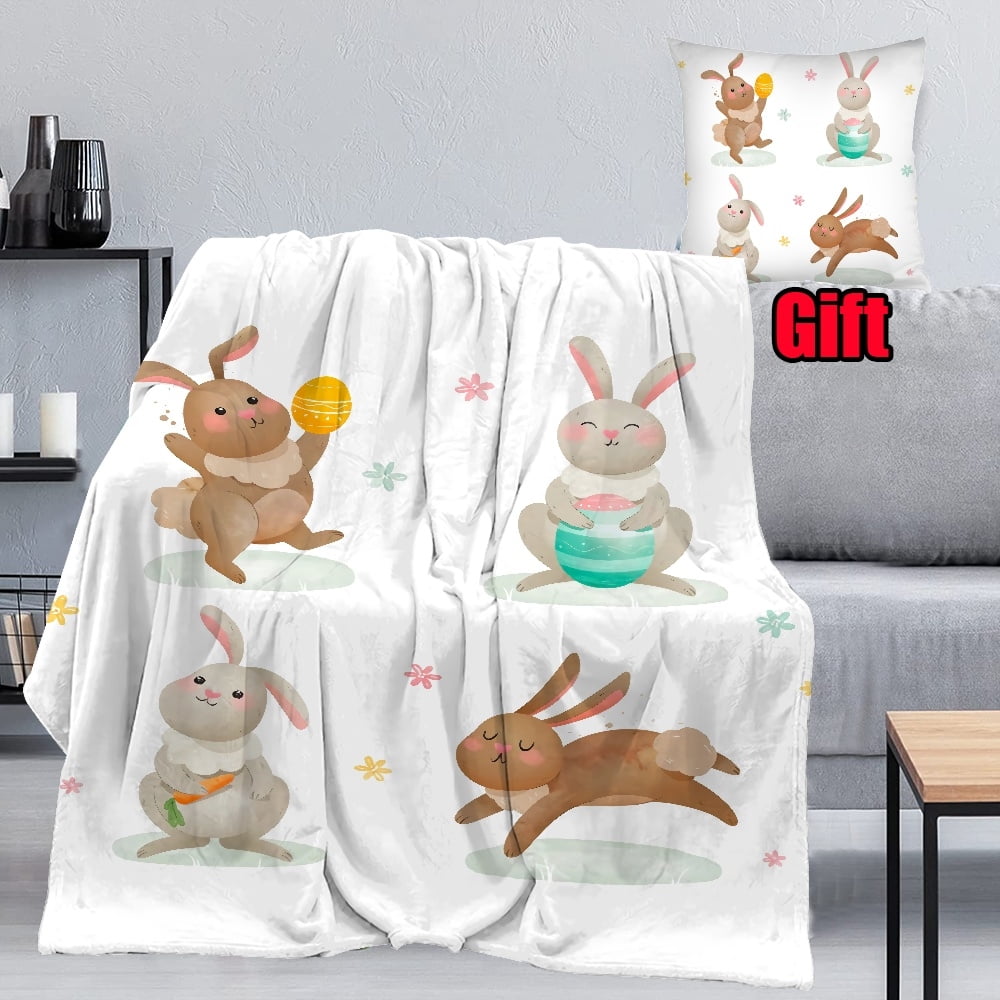Dicasser Spring Flower Decor Throw Blanket With Pillowcase Happy Easter
