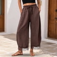 thumbnail image 3 of RFQWOVSR Women's High Waist Drawstring Wide Leg Linen Pants with Lace Trim Pockets Loose Fit Casual Summer Trousers M, 3 of 5