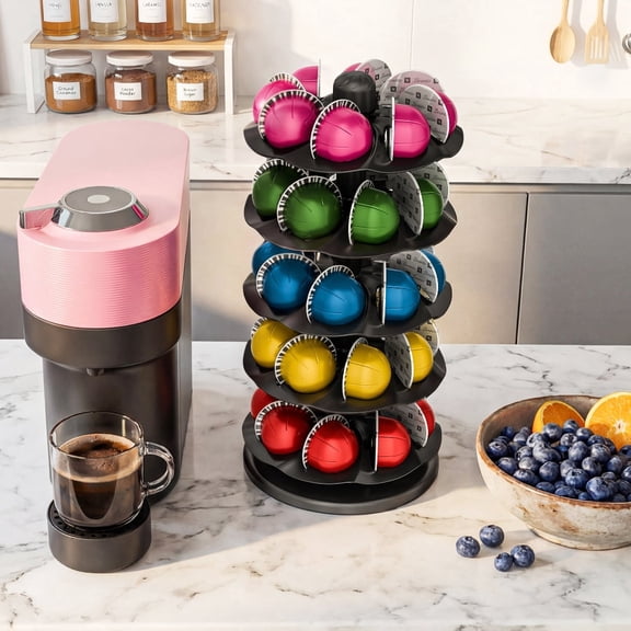 Everie Rotary Coffee Pod Capsules Carousel Holder Organizer Compatible with 40 Nespresso Vertuoline Capsules (Black)