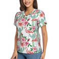 thumbnail image 2 of Xecao Flamingo Flower for Women's V-Neck T-Shirts-Elegant Half-Sleeve Tops Perfect for Summer-Small, 2 of 5
