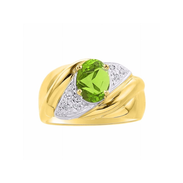 RYLOS Bagues pour Femmes Bague en Argent Plaquée Or 14K Pierre Précieuse Ovale 8X6MM et Diamants Design Classique Péridot d'Août Bijoux pour Femmes Taille 10