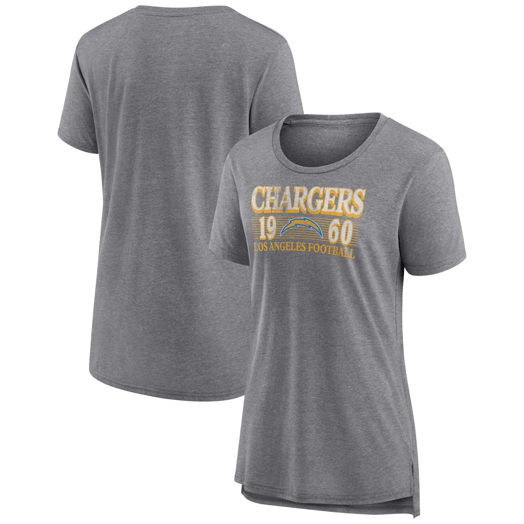 Women's Fanatics Heather Gray Los Angeles Chargers Neck And Neck Scoop Neck T-Shirt