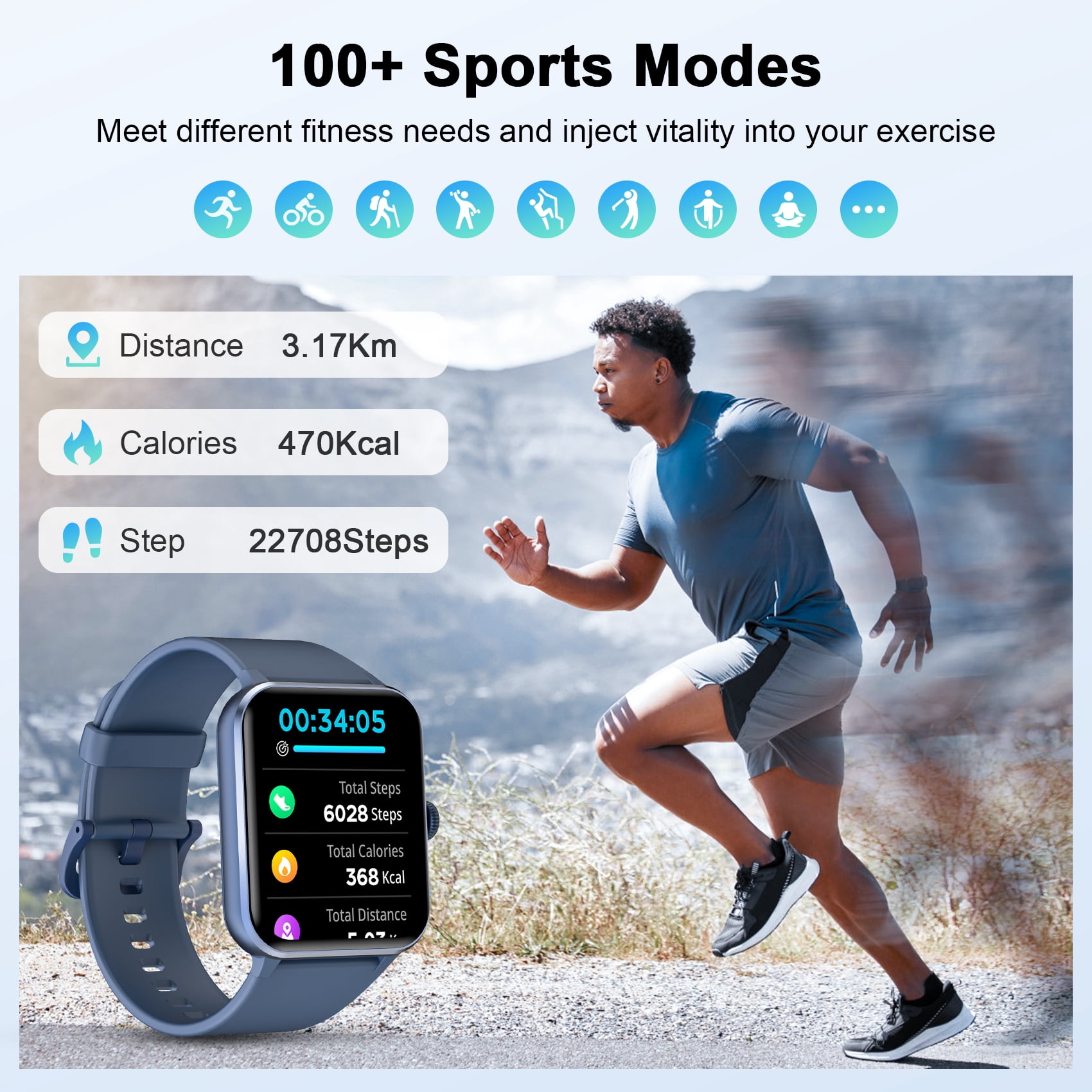Blackview Smart Watch for Women Men, 1.85 Inch HD Touchscreen Fitness Tracker with Bluetooth Calls, Message Notifications, 100+ Sports Modes, IP68 Water Resistant Smartwatch Compatible with Android a