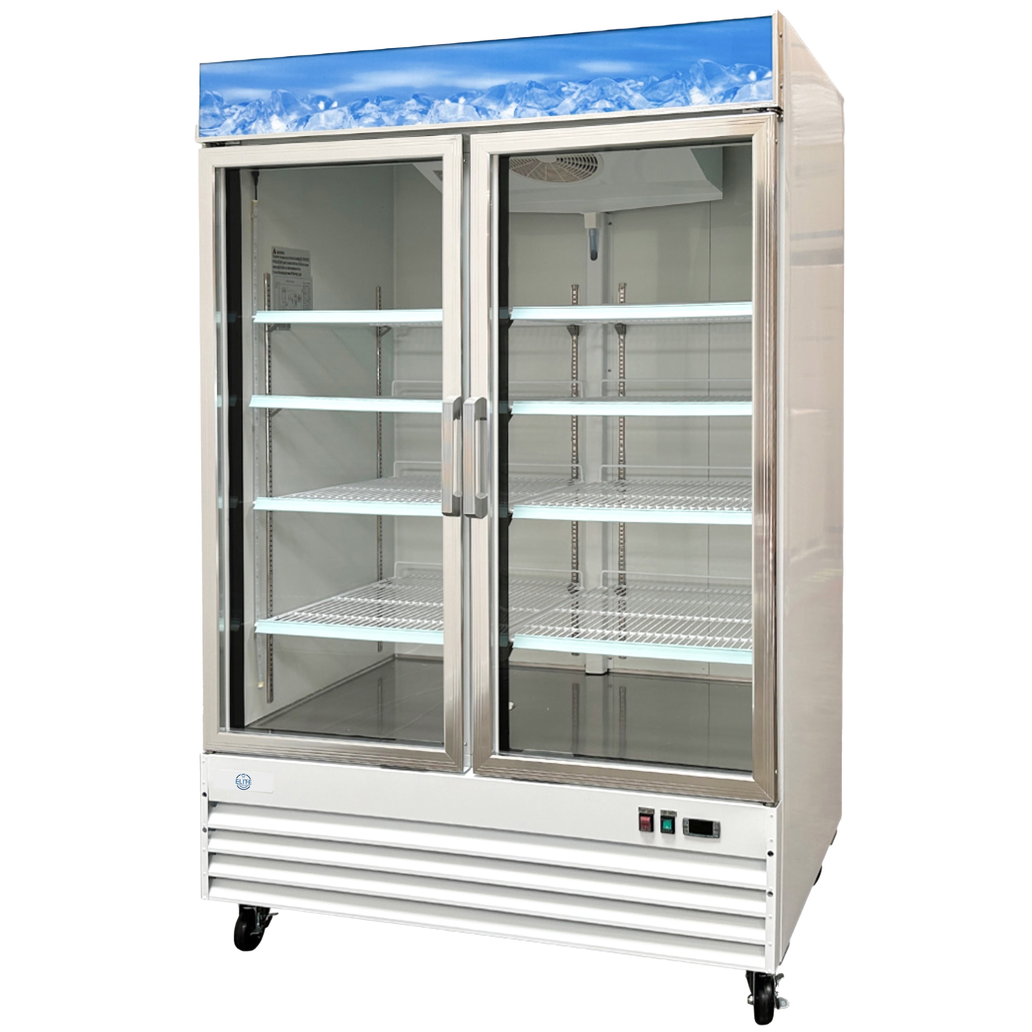 53 in. Two Swing Self-Closing Glass Door Commercial Upright Reach-In Freezer in Stainless Steel 45 Cu. ft.