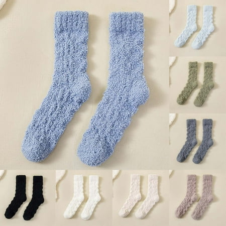 Mgmyaa Women s Mid-Calf Fuzzy Socks Winter Warm Pure Cotton Soft Plush Floor Sleep Socks
