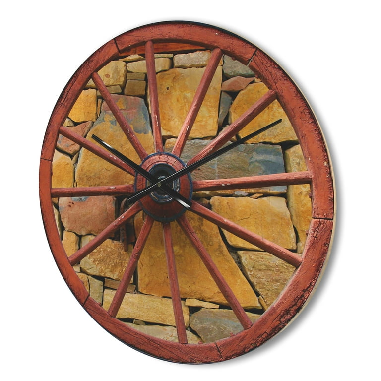 Designart 'Old Country Wooden Wheel ' Rustic Wood Wall Clock